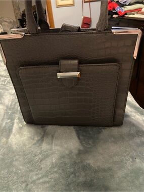 Snob Essentials gray Croc-Embossed Structured Shoulder Bag